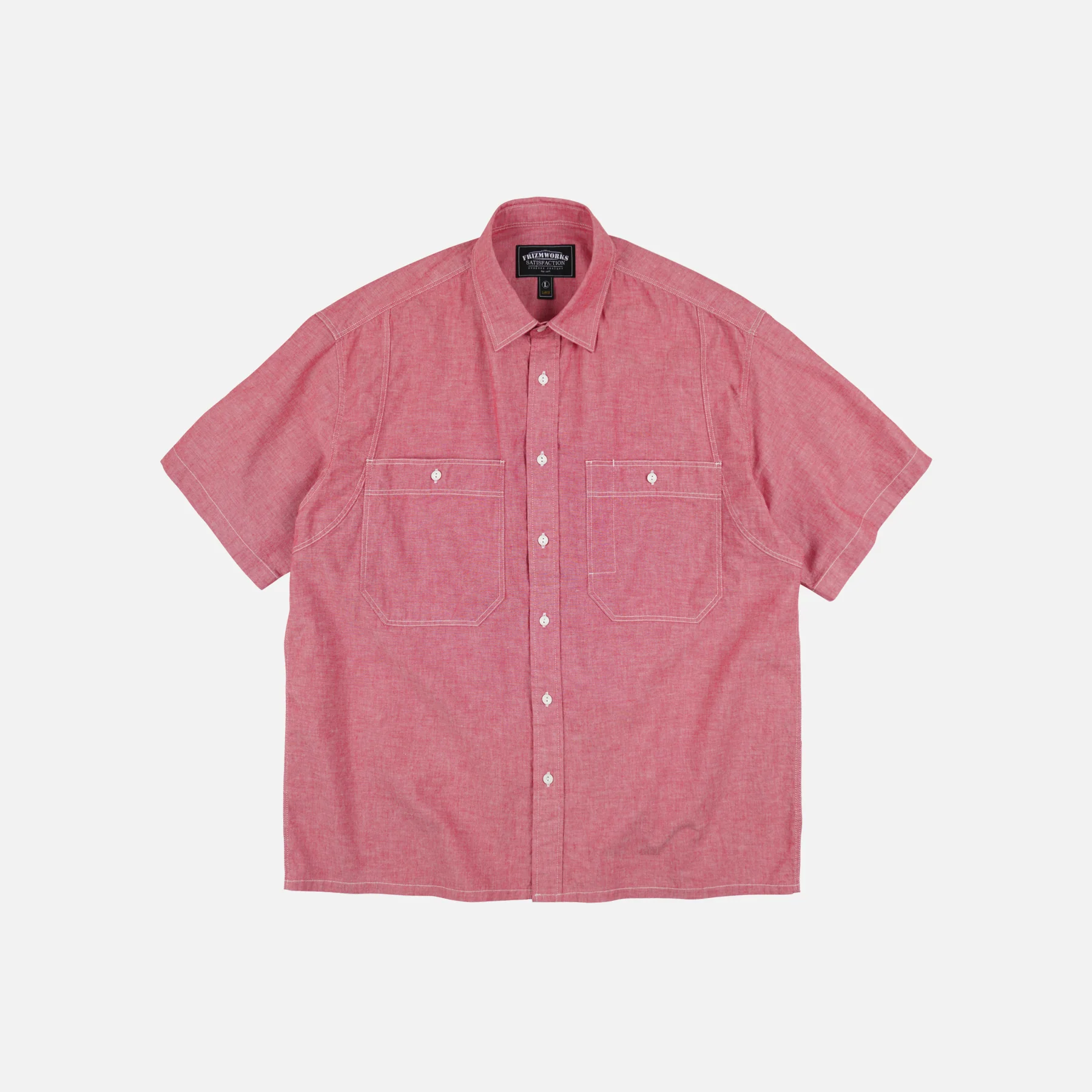 CHAMBRAY BIG POCKET HALF SHIRT - RED