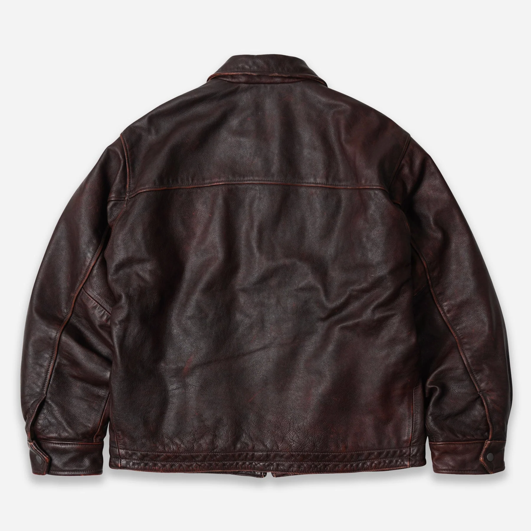 DESTROYED COWHIDE LEATHER JACKET -  BROWN - Image 3