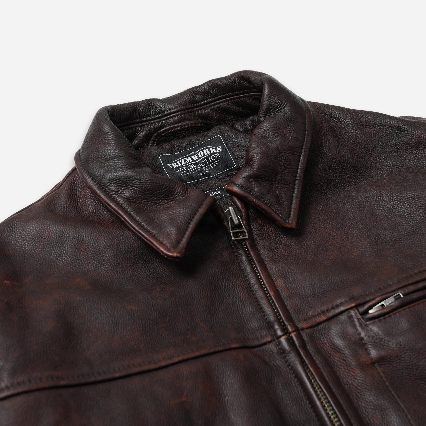 DESTROYED COWHIDE LEATHER JACKET -  BROWN - Image 4