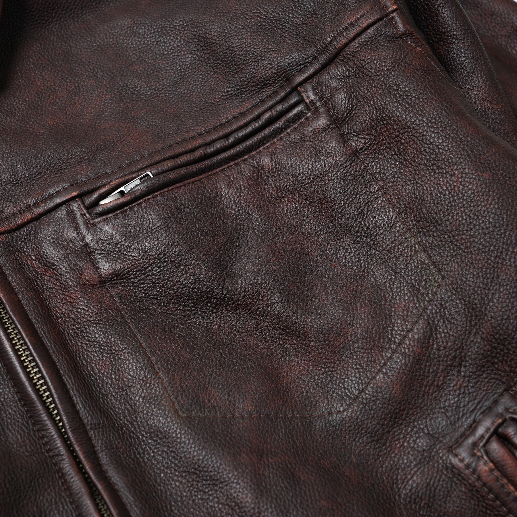 DESTROYED COWHIDE LEATHER JACKET -  BROWN - Image 5