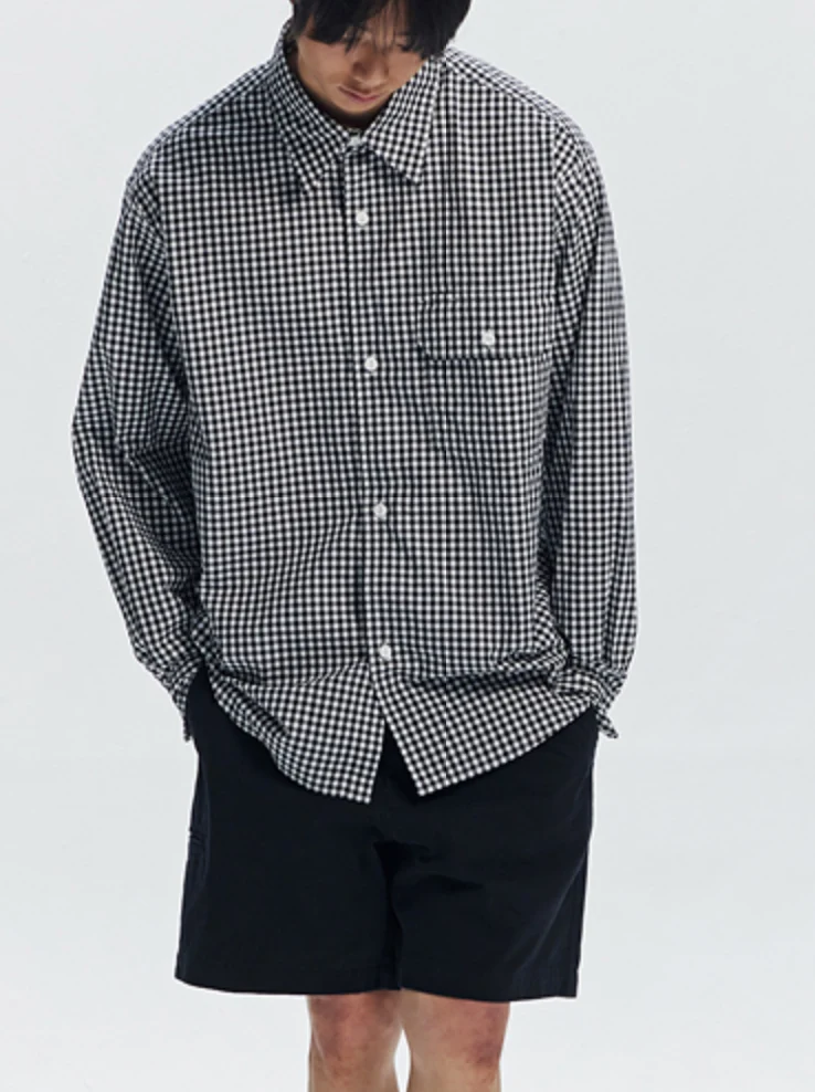 EASE GINGHAM CHECK SHIRT - BLACK - Image 3