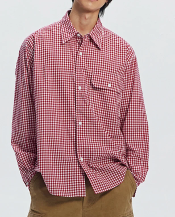 EASE GINGHAM CHECK SHIRT - RED - Image 3