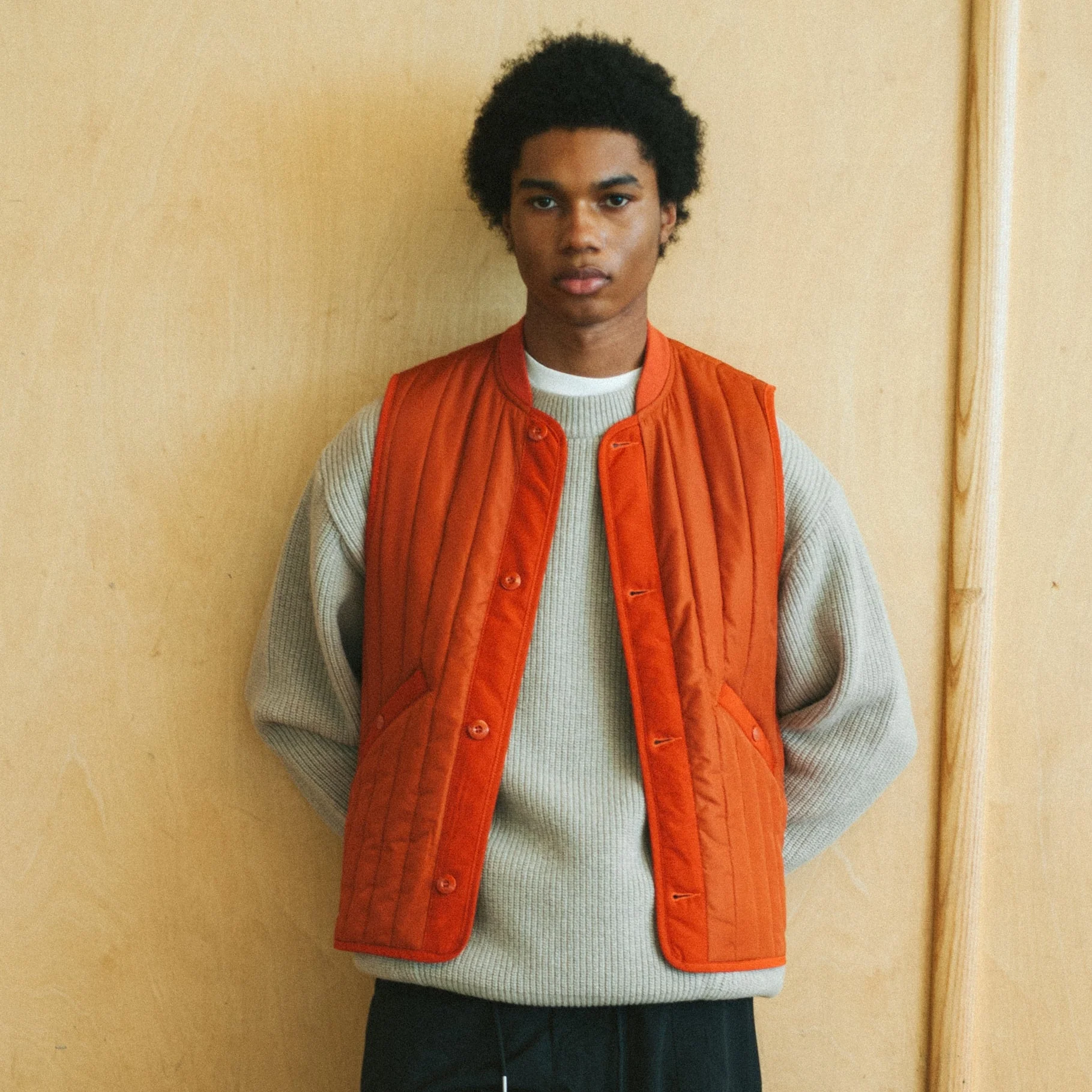 STRIPE QUILT MIL LINER VEST - ORANGE - Image 3