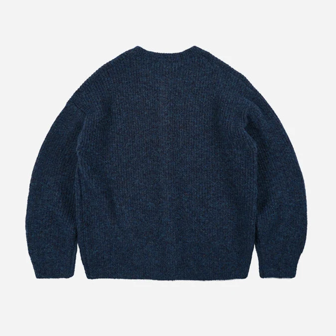 BRUSHED WOOL ROUND CARDIGAN - INDIGO - Image 3