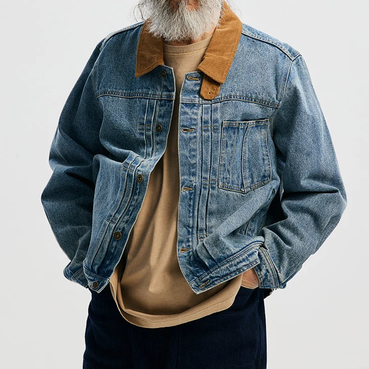 WASHED DENIM TRUCKER JACKET - BLUE - Image 9