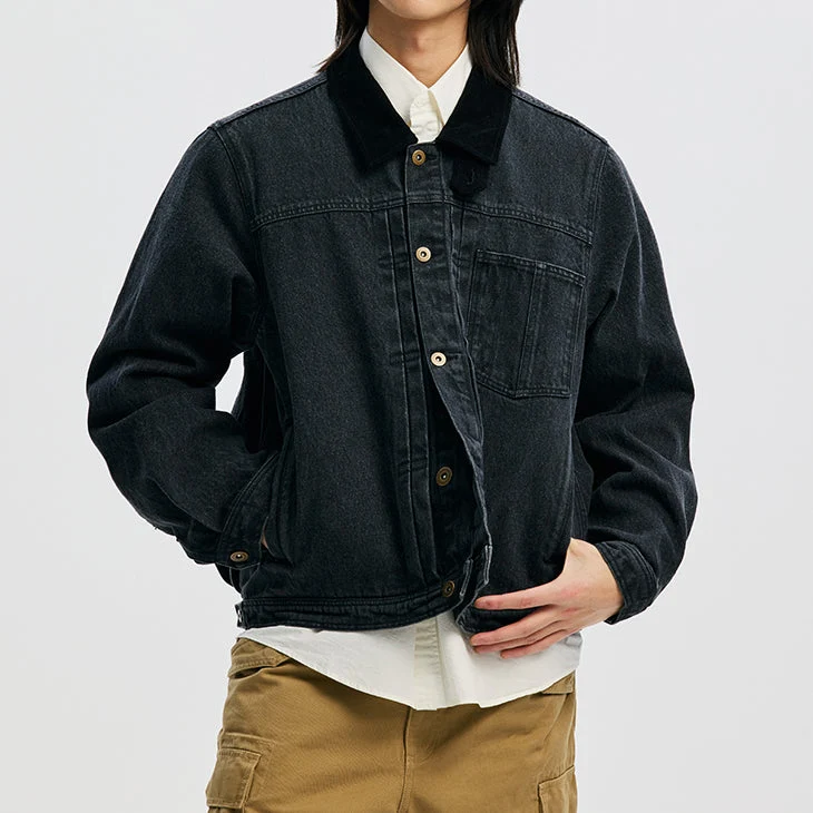 WASHED DENIM TRUCKER JACKET - BLACK - Image 9