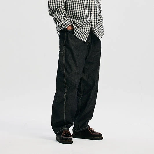 CURVED DENIM PANTS - BLACK - Image 9