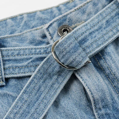 LYOCELL BELTED DENIM SHORTS - LIGHT BLUE - Image 5