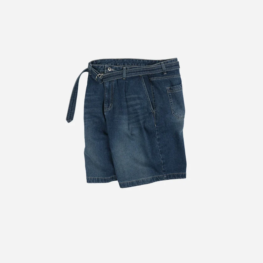 LYOCELL BELTED DENIM SHORTS - MID BLUE - Image 2
