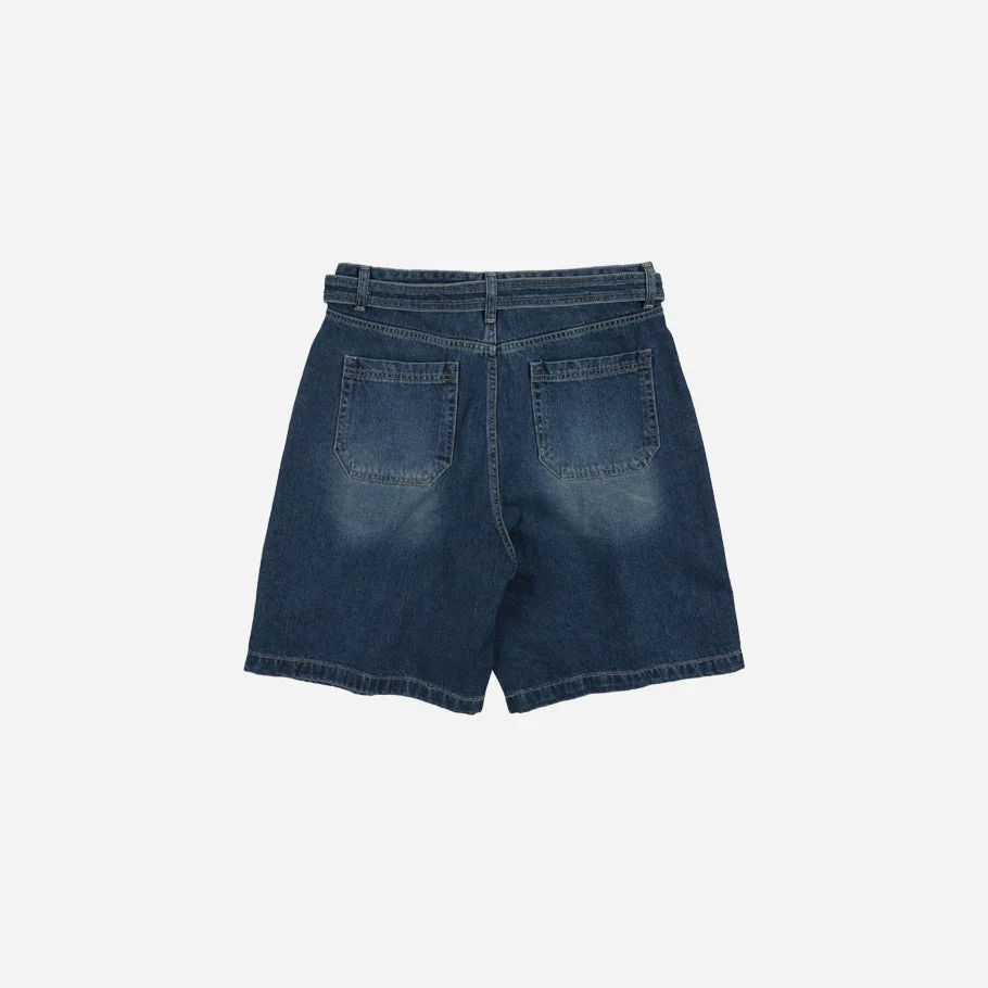 LYOCELL BELTED DENIM SHORTS - MID BLUE - Image 3