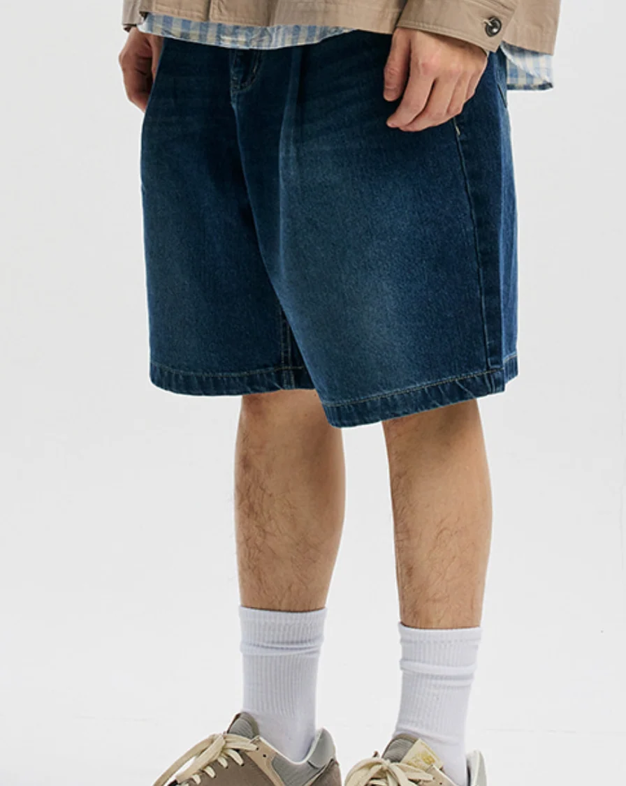 LYOCELL BELTED DENIM SHORTS - MID BLUE - Image 7