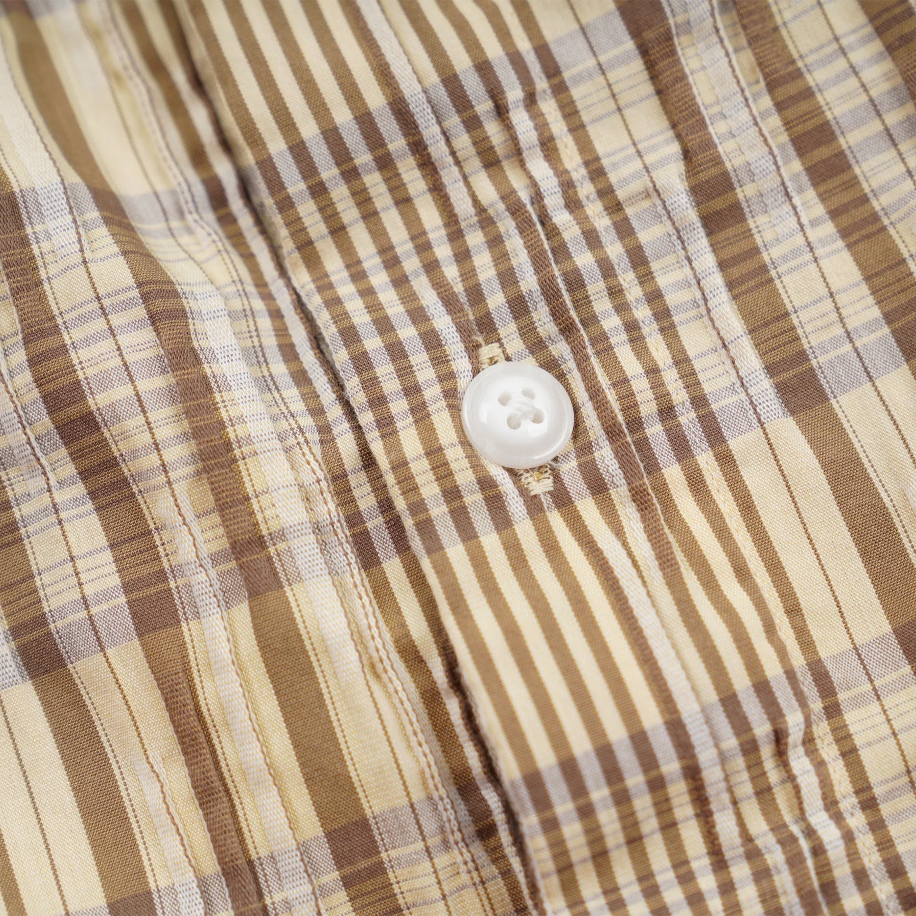 GATHERED SEERSUCKER CHECK SHIRT - BEIGE - Image 4