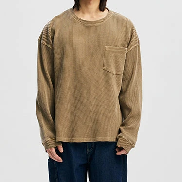 PIGMENT DYEING WAFFLE LS T-SHIRT - TAN - Image 7