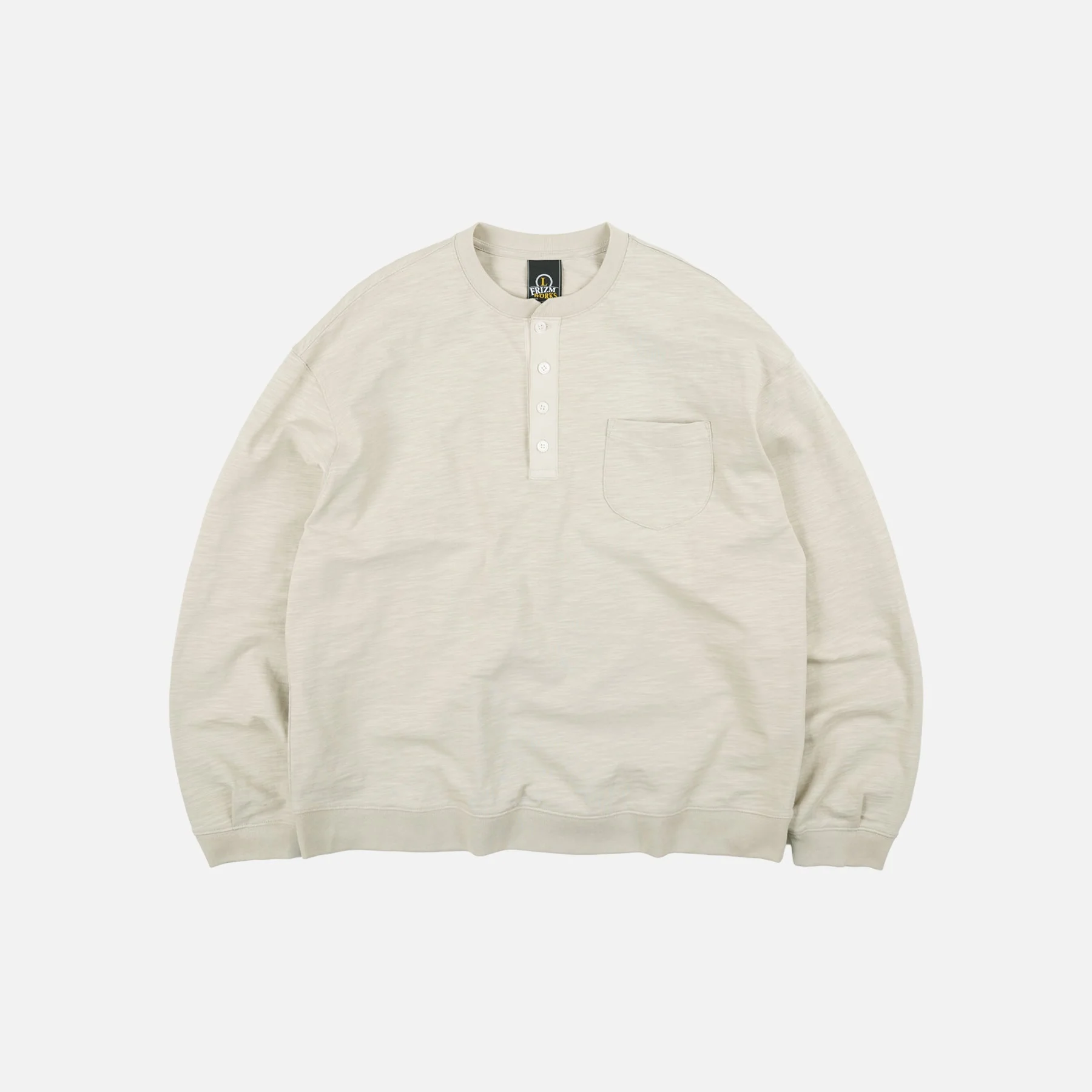 SLUB HENLEY L/S T-SHIRT - KHAKI BEIGE