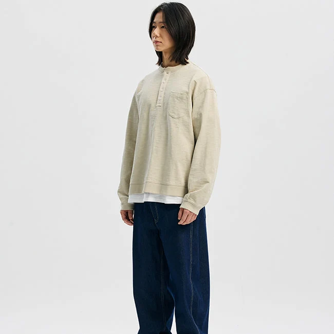 SLUB HENLEY L/S T-SHIRT - KHAKI BEIGE - Image 10