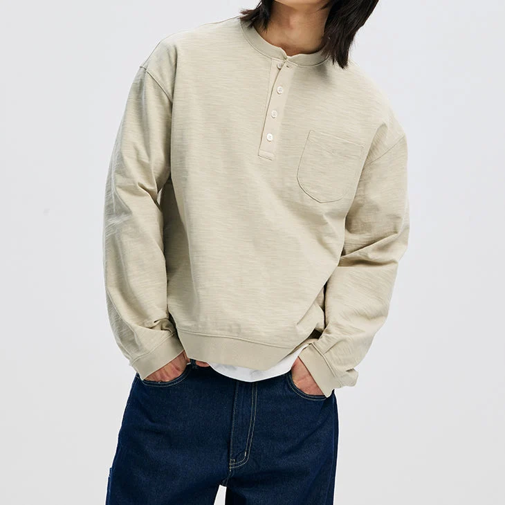 SLUB HENLEY L/S T-SHIRT - KHAKI BEIGE - Image 8