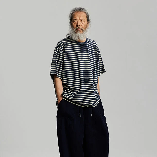 VINTAGE FADED STRIPE HALF T-SHIRT - INDIGO - Image 7