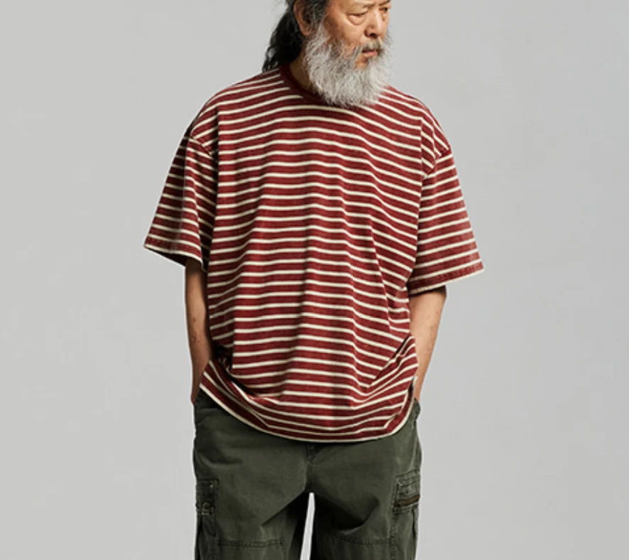 VINTAGE FADED STRIPE HALF T-SHIRT - PURPLE - Image 7