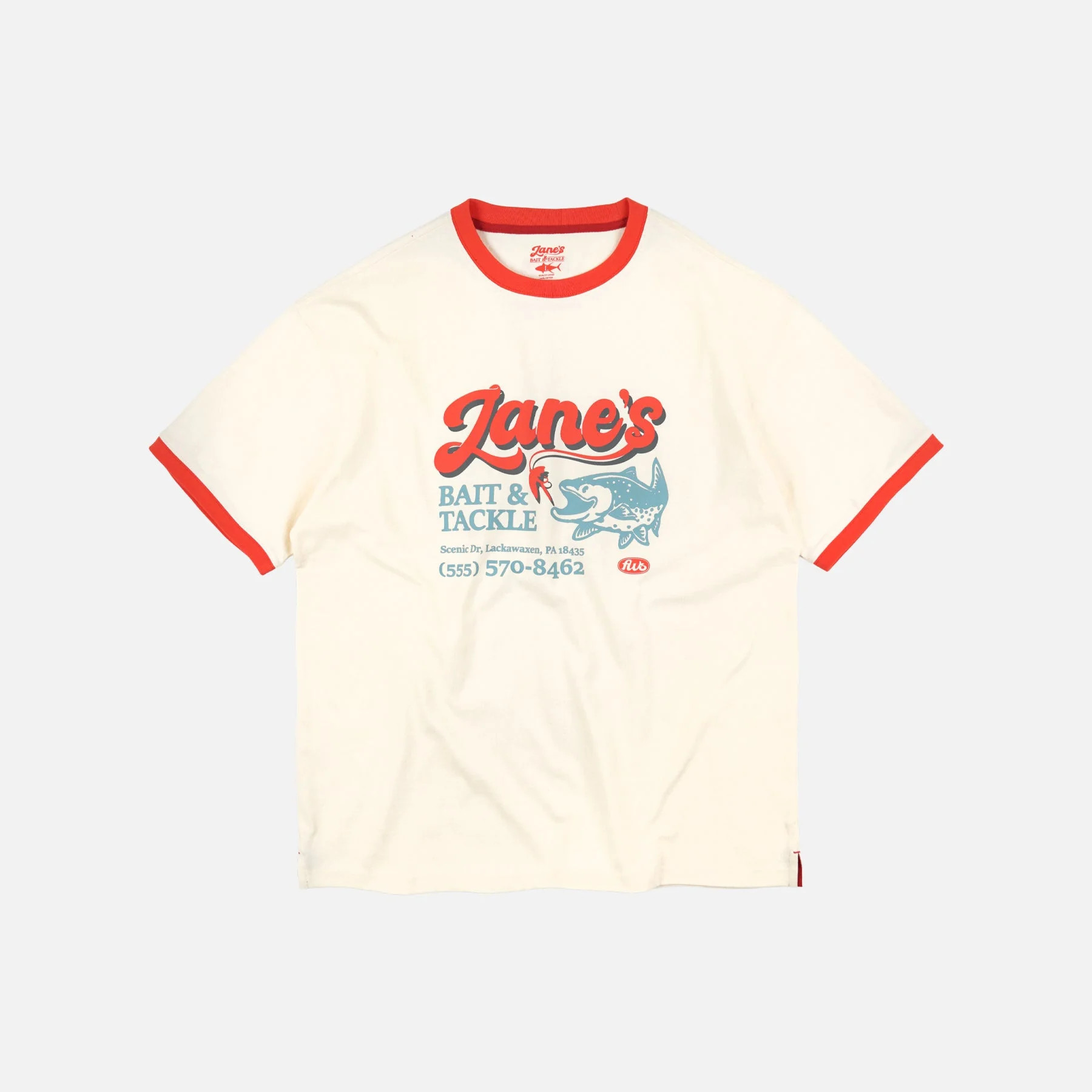 ZANE'S BAIT & TACKLE RINGER T-SHIRT - IVORY