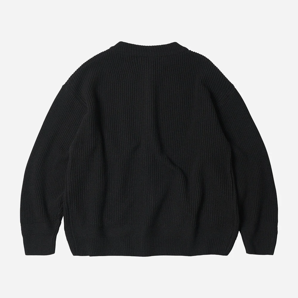 HEAVY WOOL ROUND CARDIGAN - BLACK - Image 5