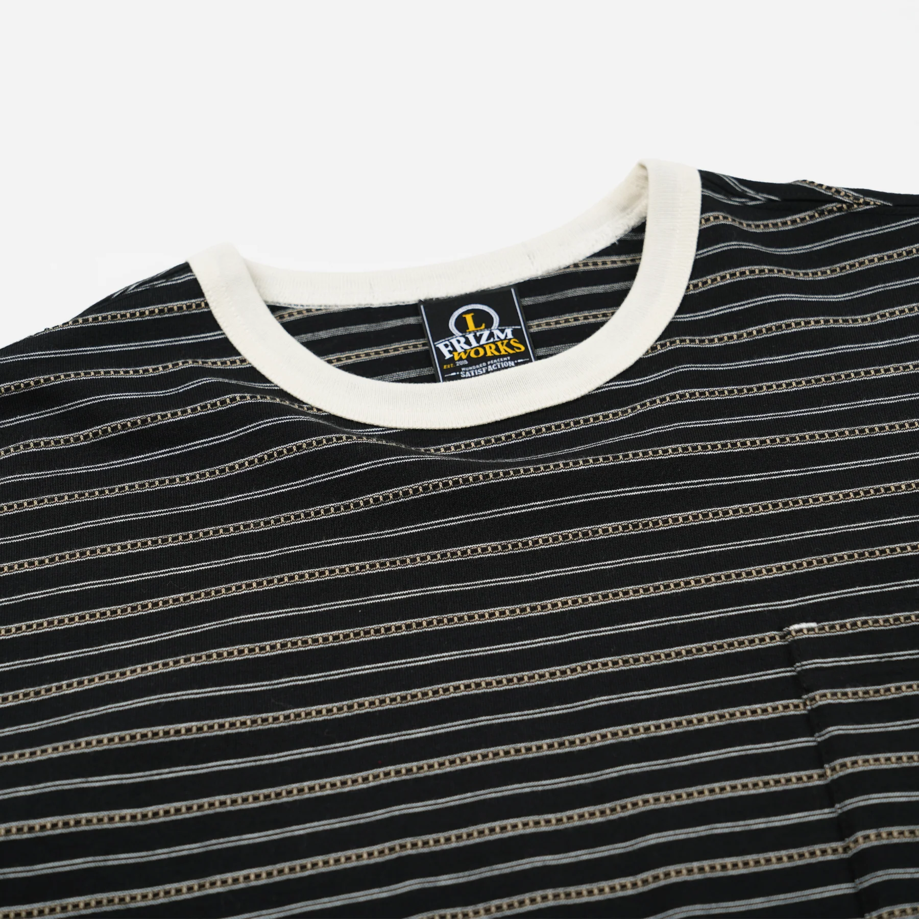 JACQUARD STRIPE HALF T-SHIRT - BLACK - Image 3