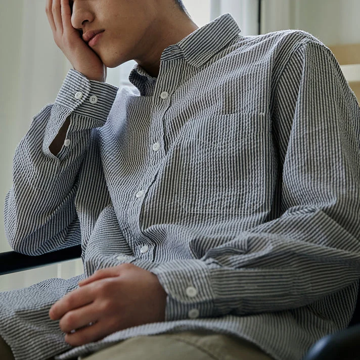 OG STRIPE SEERSUCKER SHIRT - BLUE - Image 5