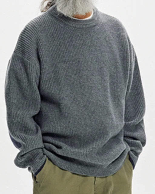 PATCH ROUND PULLOVER KNIT - GREY - Image 4