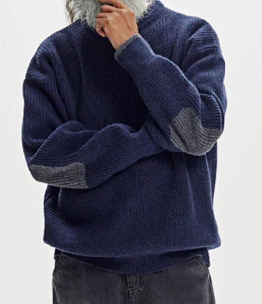 PATCH ROUND PULLOVER KNIT - NAVY - Image 4