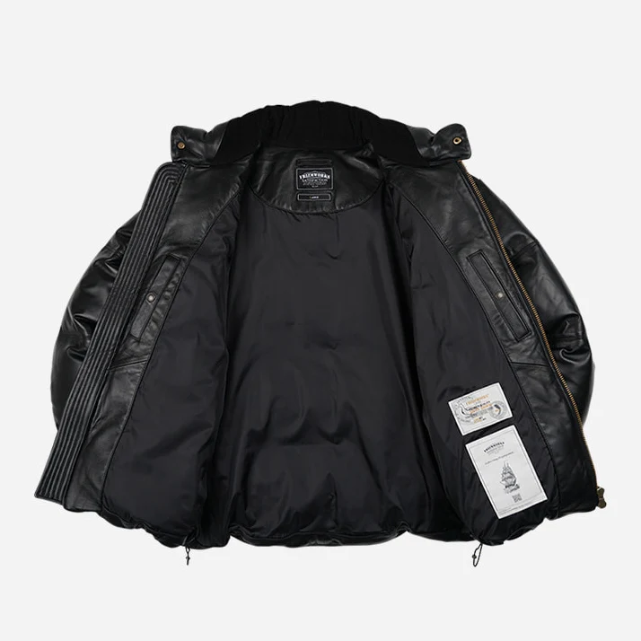 SNOWDON LEATHER DOWN JACKET - BLACK - Image 3
