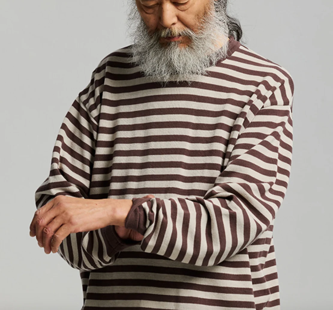 STRIPE KNIT L/S T-SHIRT - BROWN - Image 5