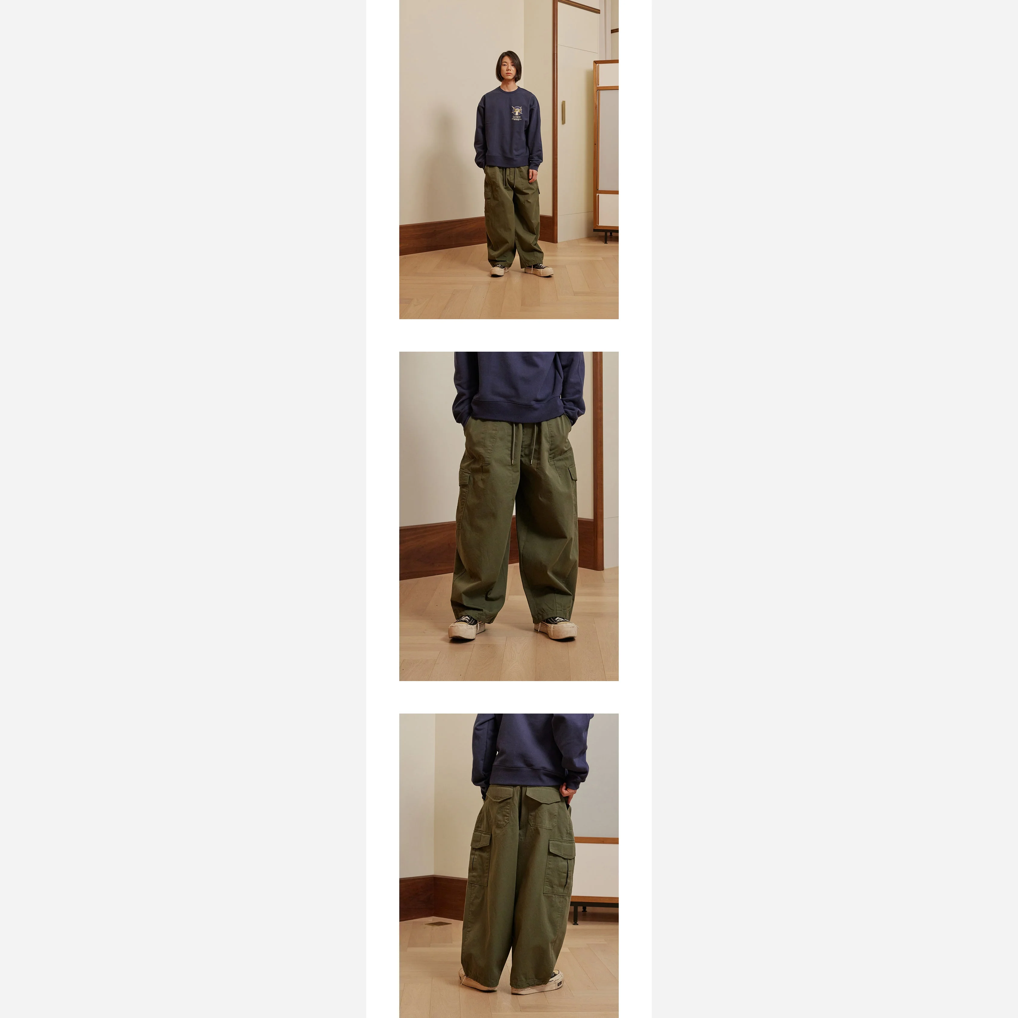 TWILL CARGO BALLOON PANTS - OLIVE - Image 4
