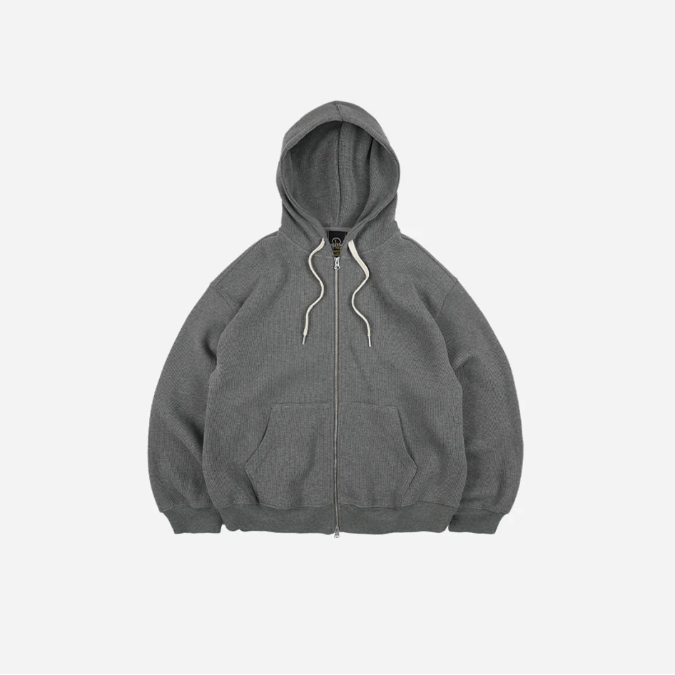 WAFFLE HOOD ZIP UP PARKA - GREY