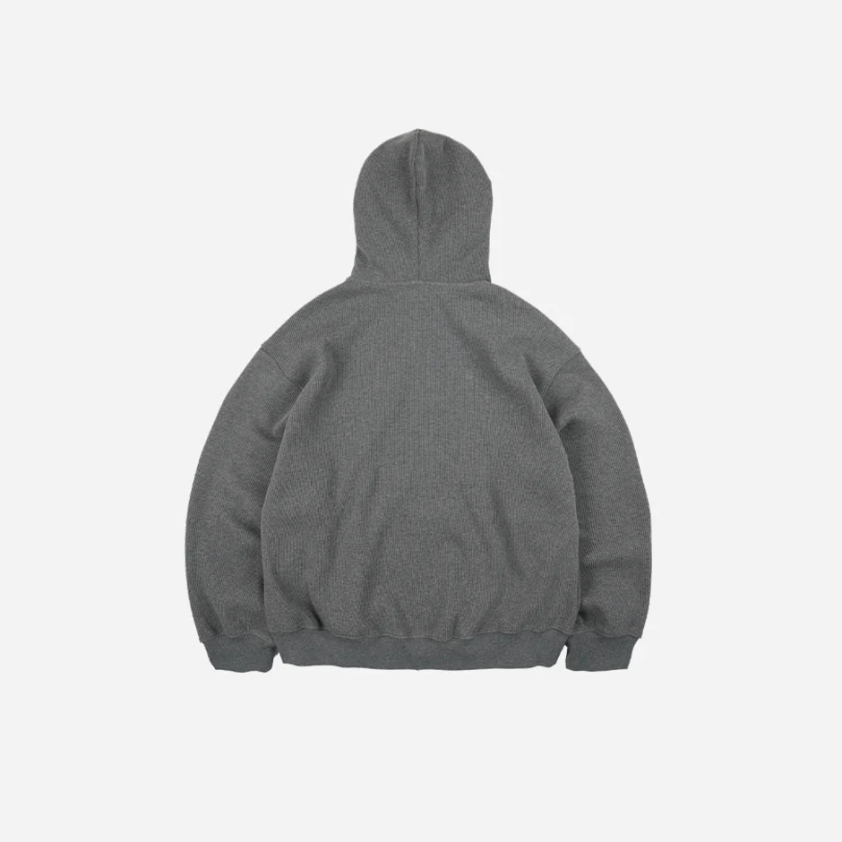 WAFFLE HOOD ZIP UP PARKA - GREY - Image 2