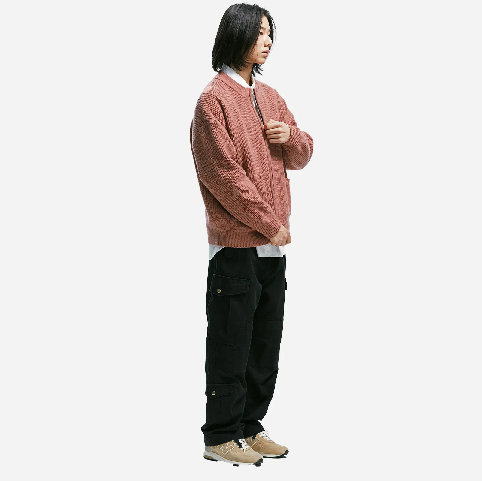 WOOL DECK ZIP UP CARDIGAN - INDIAN PINK - Image 4