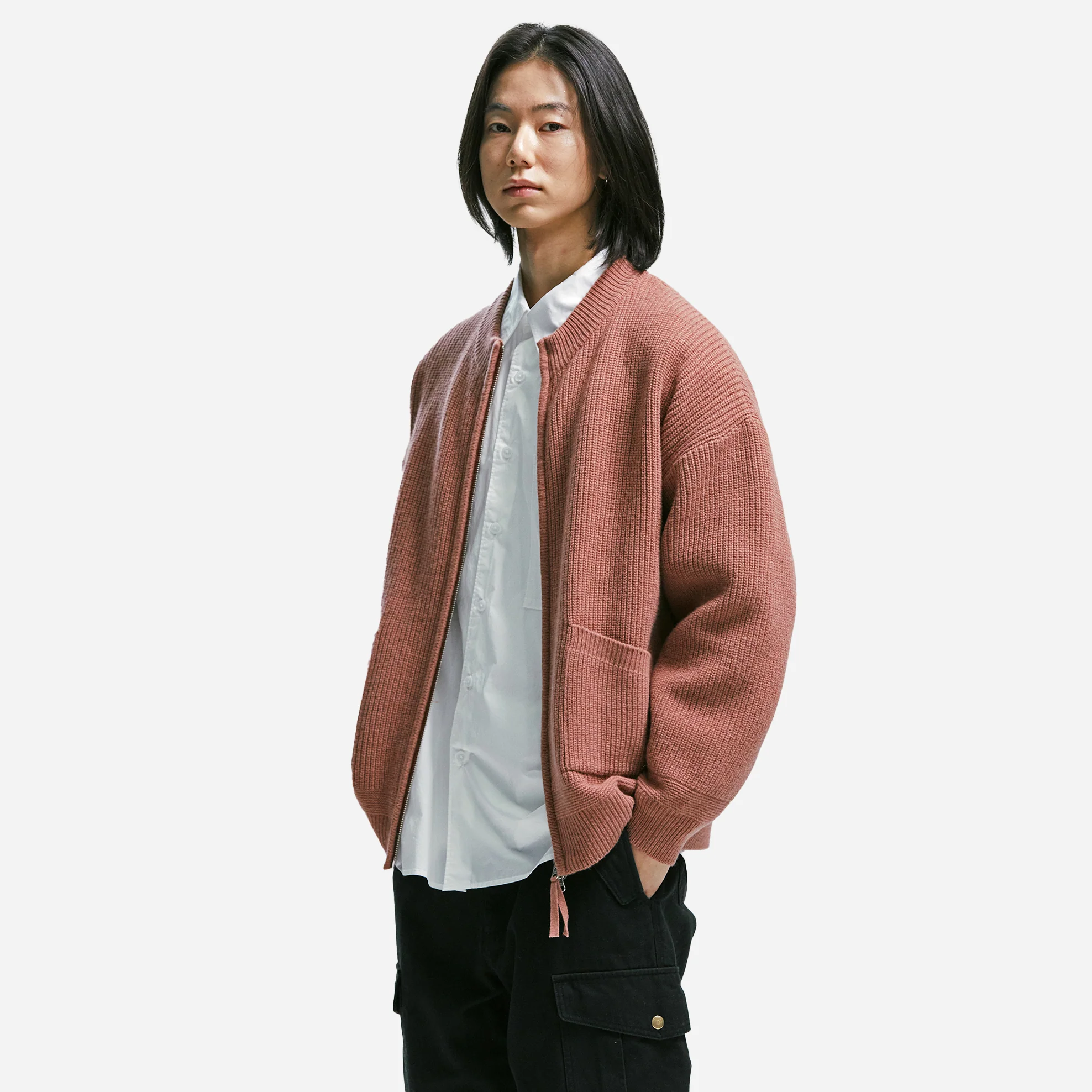 WOOL DECK ZIP UP CARDIGAN - INDIAN PINK - Image 5
